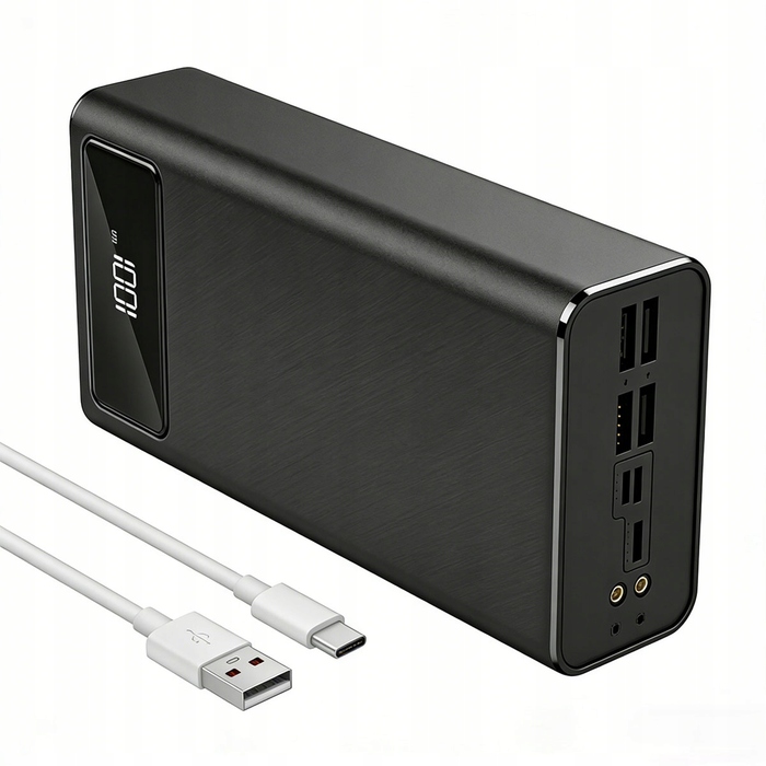 Повербанк 50 000 mAh з ліхтариком та вбудованими кабелями (4xUSB, USB-C, Lightning)