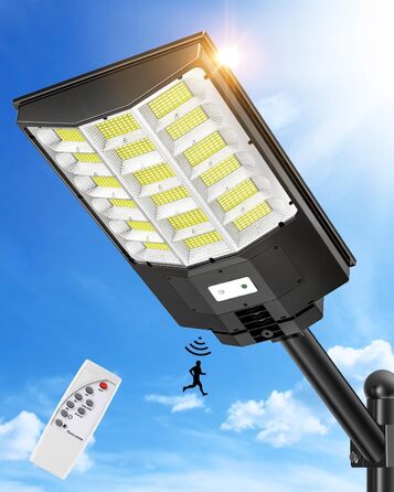 Вуличний сонячний LED світильник Sararoom 1000W з датчиком руху, 864LED, 6500K, IP65, з пультом, для саду, тераси, гаража, газону