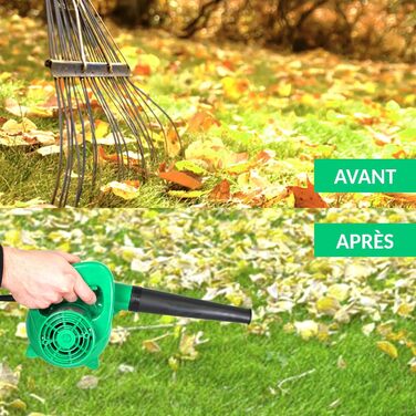 Fishtec - Mini Leaf Blower Electric - Reversible to Vacuum with Collection Bag - Cable Length 180 cm - 500 W - 40 cm - Green - Compact, Practical and Lightweight - Garden