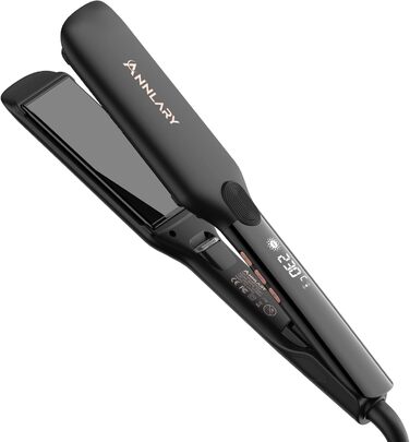ANNLARY 2-in-1 Hair Straightener & Curling Wand with Titanium Ceramic Ion Technology - Anti-Heat Silicone Protection for Less Split Ends, Shiny Hair - Dual Voltage (110-240V) - Black/Rose Gold (1.75 inch)