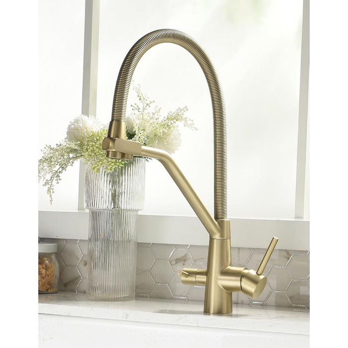 Змішувач кухонний з висувною лійкою 360°, з гальванічним покриттям 