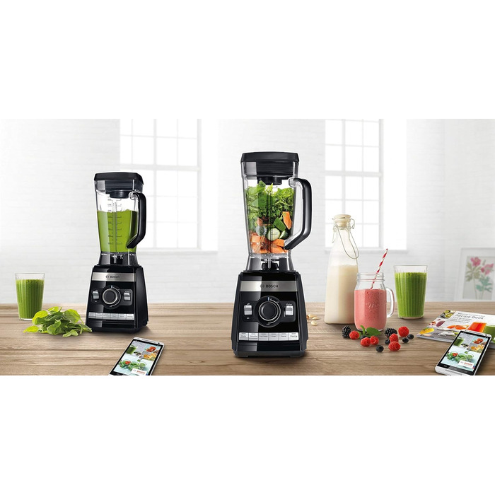 Bosch Stand Mixer VitaBoost MMBH6P6B, 6-Blade Stainless Steel Blades, 2.5L Tritan Mixing Container, Pusher, 6 Automatic Programs, Recipe Book, BPA-Free, Easy Cleaning, 45,000 RPM, 1600 W, black
