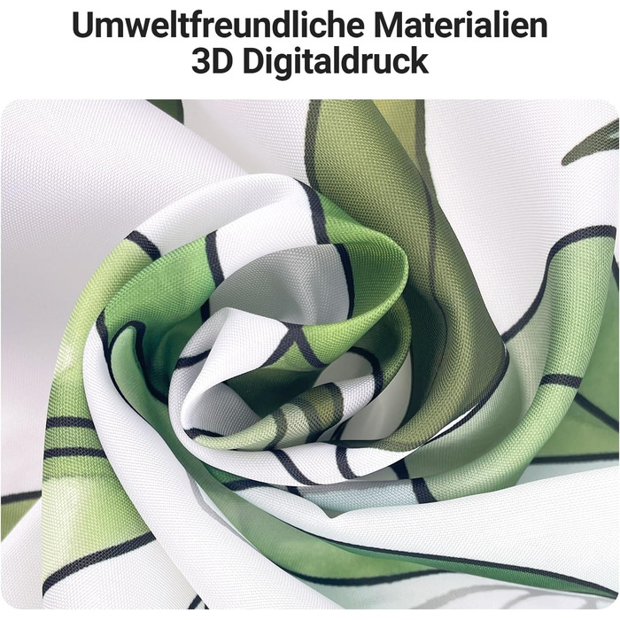 Штора для душу 300x200 см, зелені листки, антигрибкова, текстильна, з обтяженим краєм, водовідштовхувальна, поліестер, з кільцями та 16 гачками для ванної кімнати