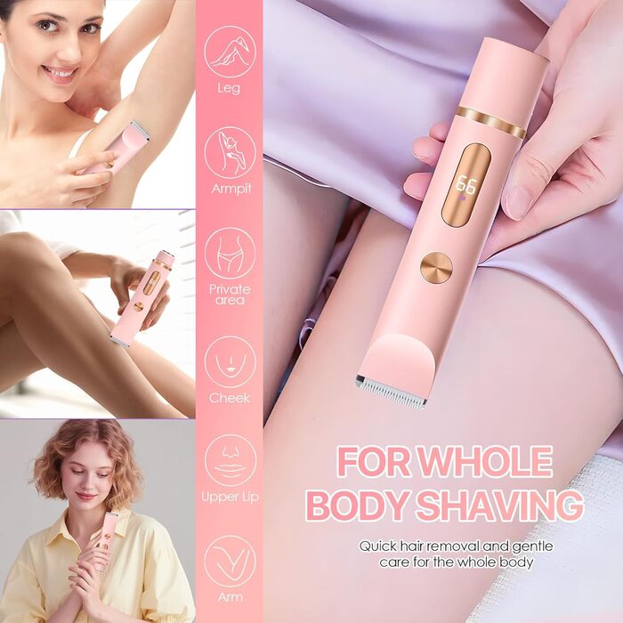 Триммер для бікіні RoserRose 2-в-1: електробритва та триммер для жінок, водонепроникний (IPX7), LCD-дисплей, Type-C зарядка, набір для догляду за шкірою бікіні