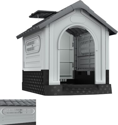 Будка для собак з пластику з дверми, дахами, вентиляційними гратами та піднятим дном, 79,5 x 70,5 x 78 см