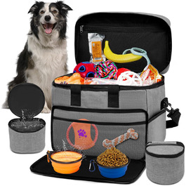 Набір для подорожей з собакою: великий рюкзак, 2 годівниці, контейнери для їжі (Сірий XL)