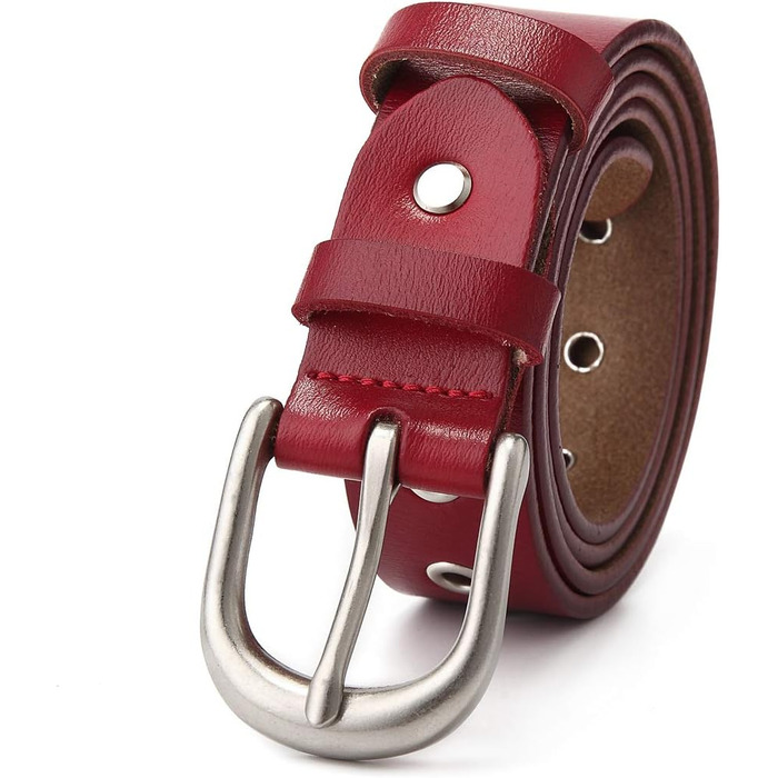 Жіночий шкіряний ремінь з металевою пряжкою для джинсів Dreess, ширина 1.1 см (XS:85 см, підходить для обхвату талії 60-74 см), колір: червоний