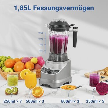 AMZCHEF Professional Stand Mixer with 8 Adjustable Speeds | 1800W Mixer High-Performance Blender for the Kitchen | 1.85 L Blender for Shakes, Smoothies, Ice Crushing, Frozen Fruit 1800W Grey