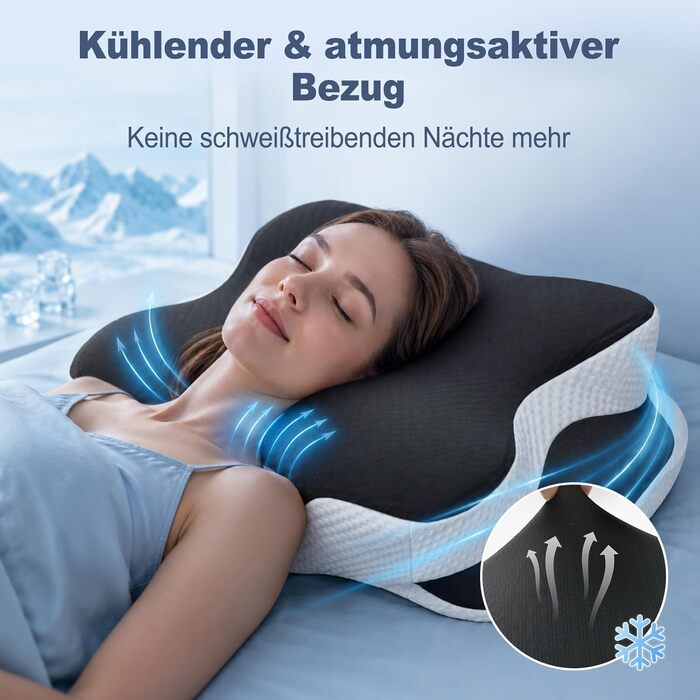 Ортопедична подушка з Memory Foam для сну на боці, спині та животі. Чорна, з дихаючим знімним чохлом