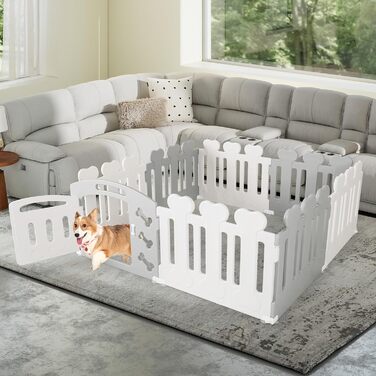 Вольєр для собак Costway 8-панельний, 60 см, з дверцятами, для дому та саду, HDPE пластик, сірий