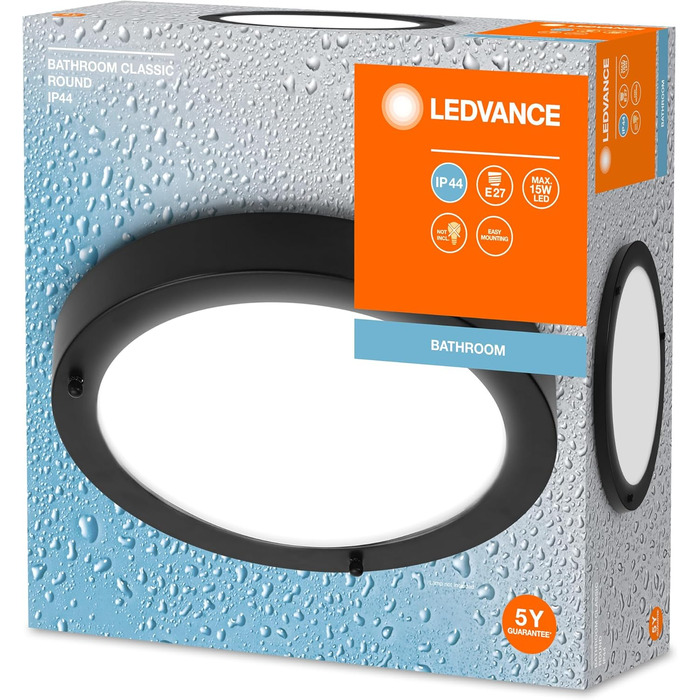 LEDVANCE BATHROOM CLASSIC CYLINDER Bathroom Wall Light, Chrome, E14 Socket, can be fitted with a smart bulb, high-quality workmanship, cylindrical shape, IP44 protection class (Black, 280mm)