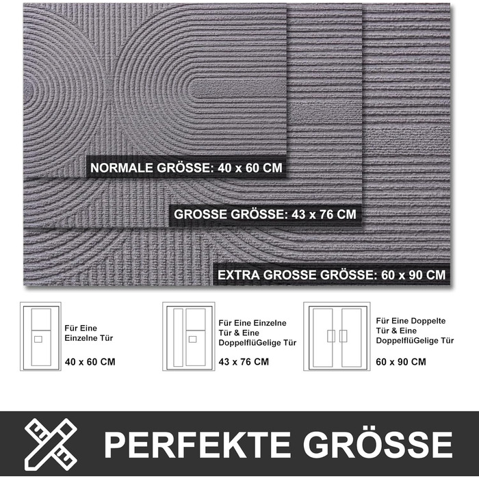 Килимок для дому та вулиці 43x76 см - антиковзаючий, миючий килимок для входу, тераси, саду (сірий)