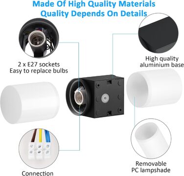 Klighten Wall Lights E27 Indoor/Outdoor 2-Light, Up and Down Outdoor Lamp Black, Outdoor Light Fixture, IP54 Outdoor Lamp, Aluminum Modern Outdoor Wall Light, Wall Lamp for Entrance, Terrace, without Bulb