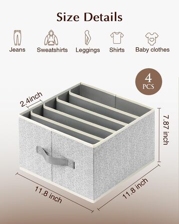 4 Piece Drawer Organizer, Jeans Closet Organizer, Foldable Storage Box with Compartments for Storing Clothes, Jeans, Shirts, Blankets, Underwear