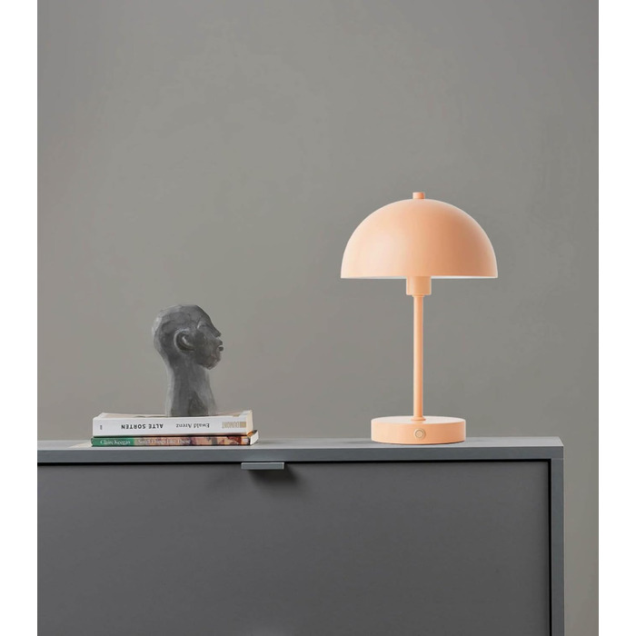 Mokebo® LED настільна лампа бездротова, акумуляторна, з регулюванням яскравості та USB-C, 'The Lighthouse', вінтажна лампа-горщик, грибний світильник, настільна лампа Taupe з металу з акумулятором, тепле біле світло (персикове)