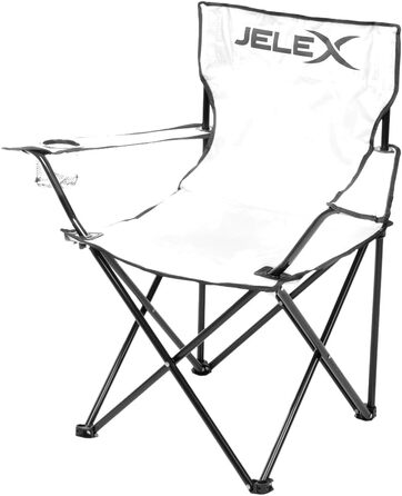 Кемпінговий стілець JELEX Expedition зі спинкою, підлокітниками та тримачем для напоїв, простий механізм складання. Водо- та брудовідштовхувальне покриття (білий)