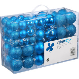 Relaxdays Christmas Baubles, Set of 100, Christmas Decorations, Matte, Glossy, Glittering, Christmas Tree Balls, 3, 4 & 6cm, Petrol Blue, Petrol
