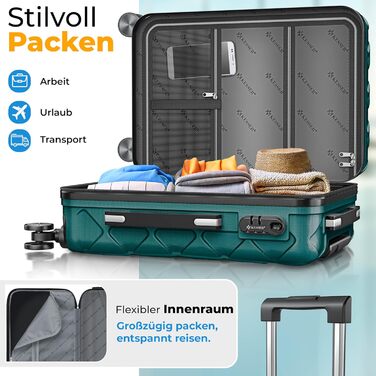 Набір валіз KESSER® 4 в 1 | Валізи з ABS, кодований замок, ваговою вагою та органайзером для подорожей | Ручна та велика валіза для бізнесу та подорожей, Petrol