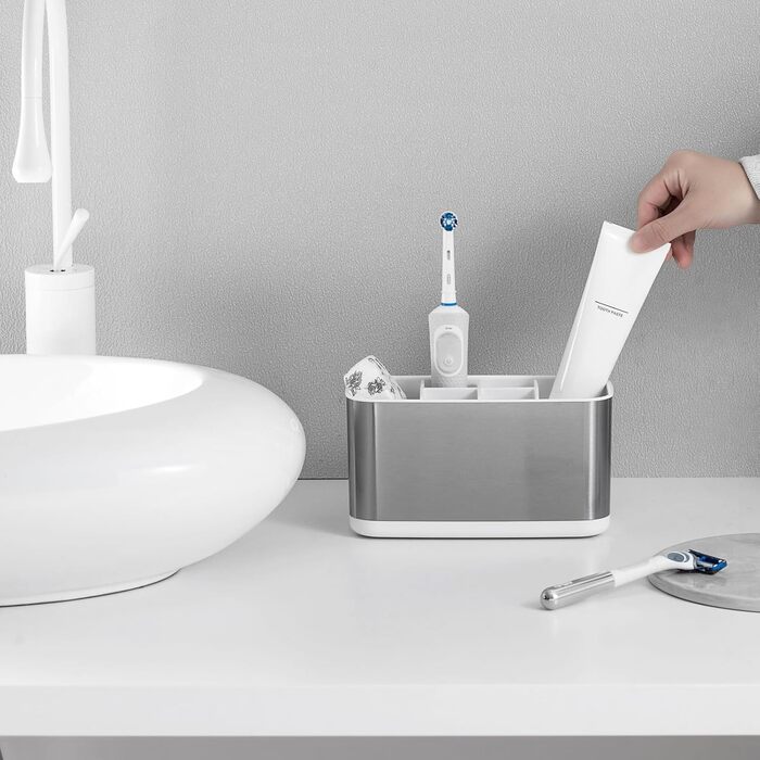 Stainless Steel Toothbrush Holder, Bathroom Electric Toothbrush Holder Organizer, Toothbrush Holder with Non-Slip Bottom, 4 Toothbrush Compartments, Removable for Easy Cleaning (Large)