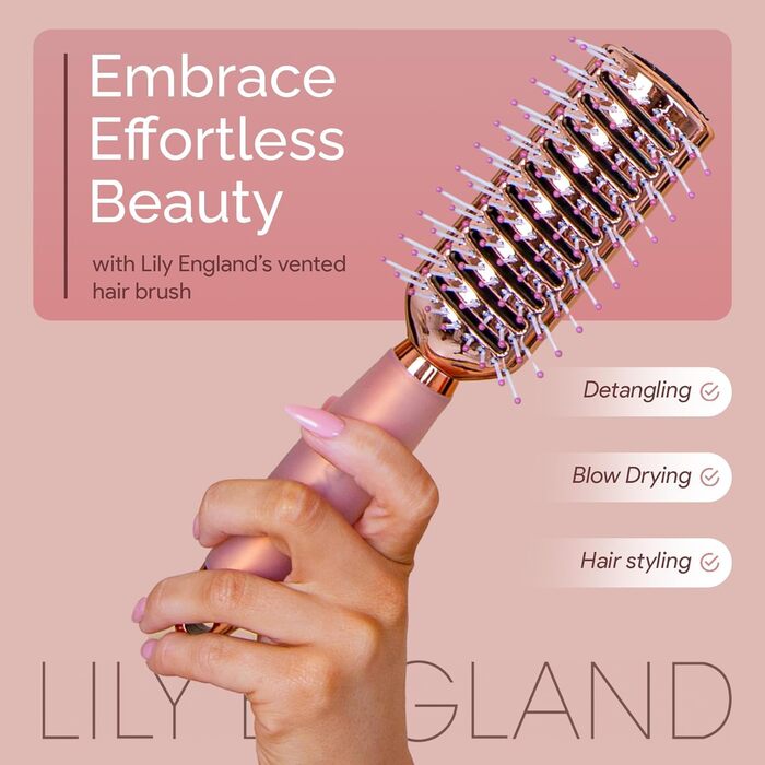 Щітка для волосся Lily England Rose Gold: об'ємна, для довгих волосся, професійна, з тунелями, рожеве золото