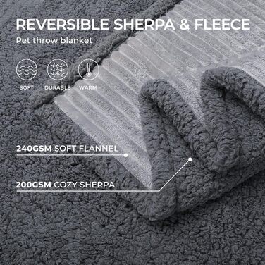 Водонепроникний плед для собак Luciphia, миючий, для собак, котів, цуценят, теплий, м'який флісовий плед Sherpa, для ліжка, дивану, канапи, сірий (102 * 145 см), розмір M (102 * 145 см)