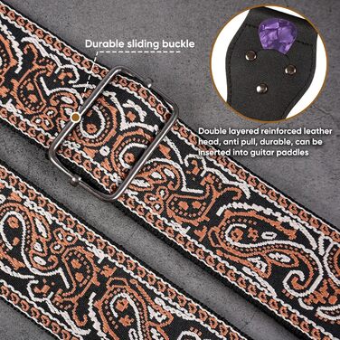 Гітарний ремінь Jacquard з вишитою бавовною та шкіряними кінцями для акустичної гітари (Gs-08-4 Brown Embroidery)