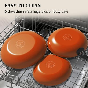 Набір сковорідок YUTANN з чавуну (20, 24, 28 см), з антипригарним покриттям, знімний дерев'яний ручка, для газової плити, індукції, духовки, без PFAS/PFOA, легко миються (Помаранчевий/Західний колір у зигзаг (Sunset Chevron))