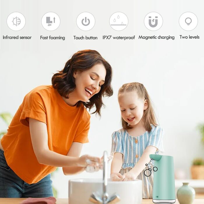 Frohsun Automatic Touchless Soap Dispenser - Rechargeable, 350ml, Motion Sensor, Adjustable Foam Volume, IPX7 Waterproof - for Kitchen, Bathroom & Hotel Use