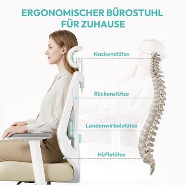 Офісне крісло Yaheetech ергономічне з регульованою підголівником, підлокітниками та поперековою підтримкою, поворотне, з функцією відкидання спинки до 130°, регульована висота (Бежевий)