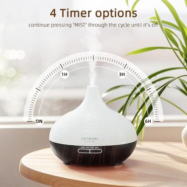 ASAKUKI Дифузор ароматичних олій 300мл, ультразвуковий зволожувач повітря, ароматерапія, LED-підсвічування, без BPA, для спа, офісу, спальні (Чорний)