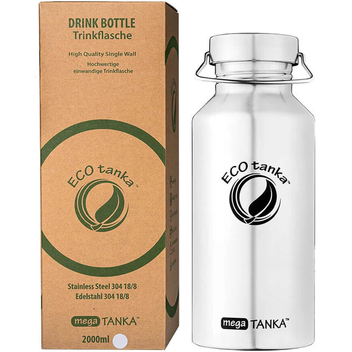ECOtanka 2.0 Liter megaTANKA™ Stainless Steel Water Bottle - Stainless Steel Cap - Sustainable Water Bottle for Sports, Outdoor Activities, Fitness, BPA-Free, Leak-Proof, Made to Last