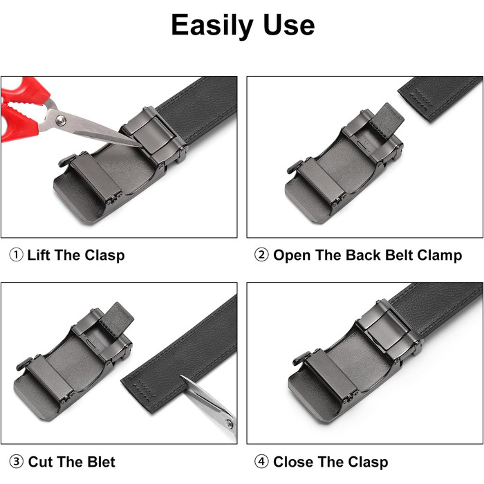 Чоловічий шкіряний ремінь SENDEFN з автоматичною пряжкою, ширина 35 мм, регульований розмір, чорний (125 см/36''-42'')