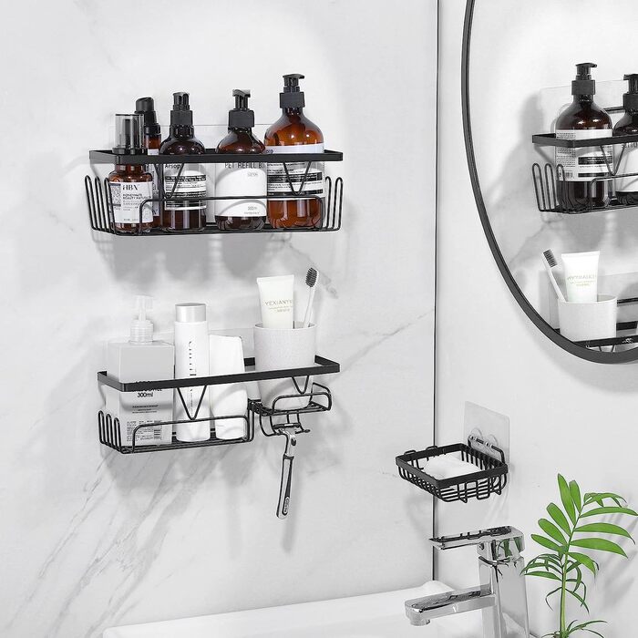 KEGII Adhesive Shower Shelf - 3 Pieces, Black