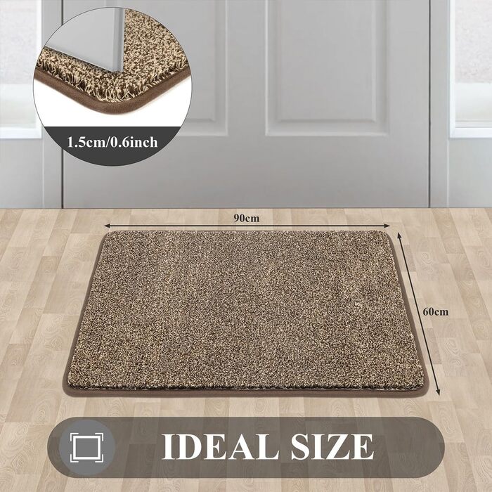 Привратний килимок Pauwer протиковзний та зносостійкий, мийний килим для вхідних дверей, тераси та саду (60 x 90 см, Коричневий)
