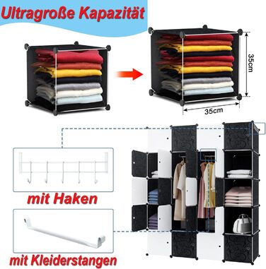 YRHome DIY Regal System Wardrobe Closet Storage Cabinet with Door, Shelf System, Coat Rack, Standing Shelf (20 Boxes with Wardrobe)