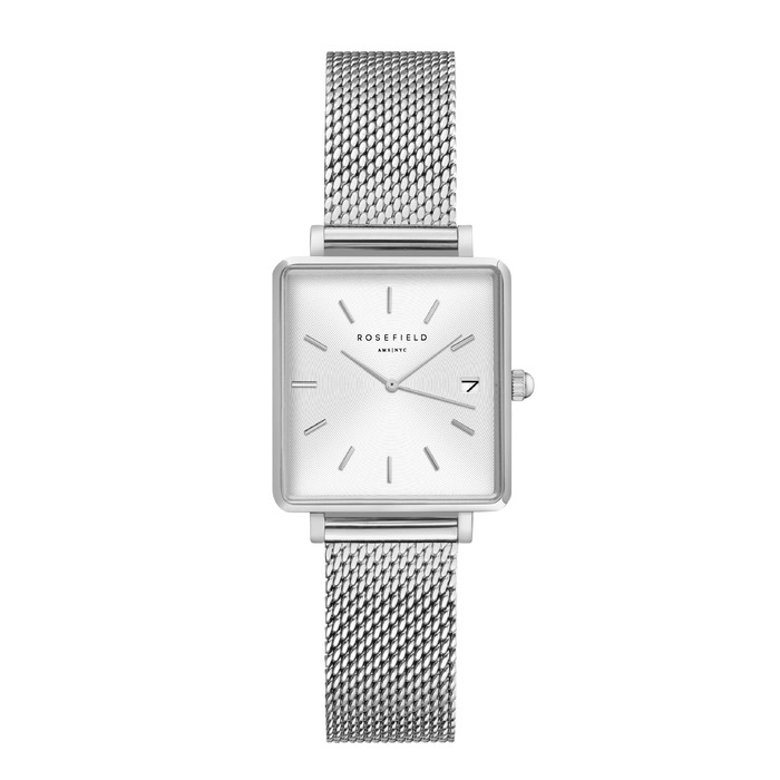 Жіночий годинник Rosefield Boxy XS з білим циферблатом та золотим браслетом, 22x24 мм