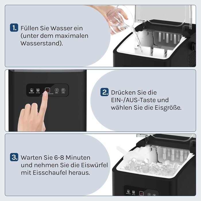 WOLTU 1.3L Ice Cube Maker Machine - Portable Ice Maker with Handle, Self-Cleaning, 2 Sizes, for Home, Camping, Office - Black