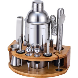 Cocktail Shaker Set, 12-Piece Stainless Steel Bar Accessory Set, 750ml Shaker Bartender Set with Stand, Ideal Cocktail Machine Bartender Set for the Home Bar (Silver)
