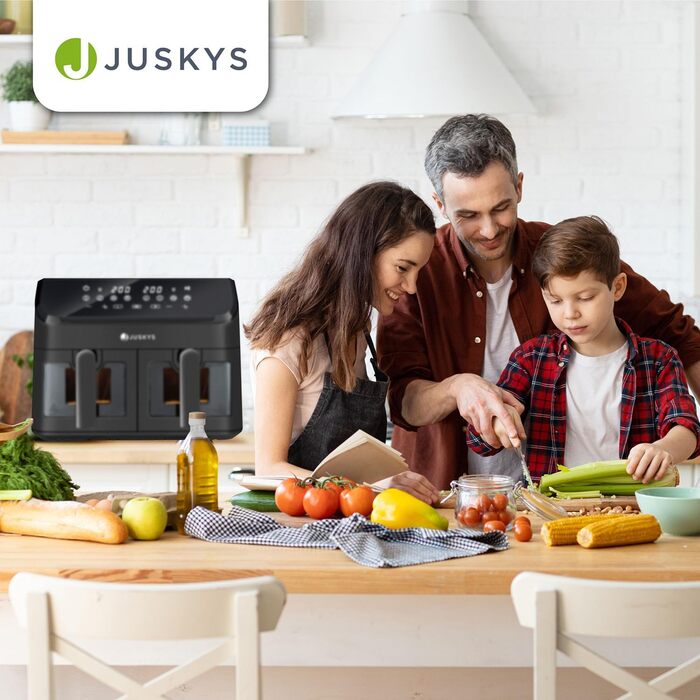 Juskys Air Fryer 9 L Double Chamber - XXL Fryer with 2 Baskets, 9 Programs, Smart Finish, Teflon-Coated