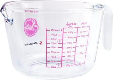 Measuring cup made of borosilicate glass in milliliters and grams, cold and heat resistant (microwave safe), with non-slip and ergonomic handle (1 liter) Transparent
