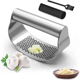 Набір прес-подрібнювачів часнику з нержавіючої сталі (3 шт.) - прес, подрібнювач, м'юлер, кухонний аксесуар з силіконовим очищувачем