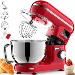 Kitchen Machine Zuccie Stand Mixer 1500W 5.5L Kitchen Machine 6 Speeds Dough Mixer with Dough Hook, Beater, Whisk and Splash Guard (red)…