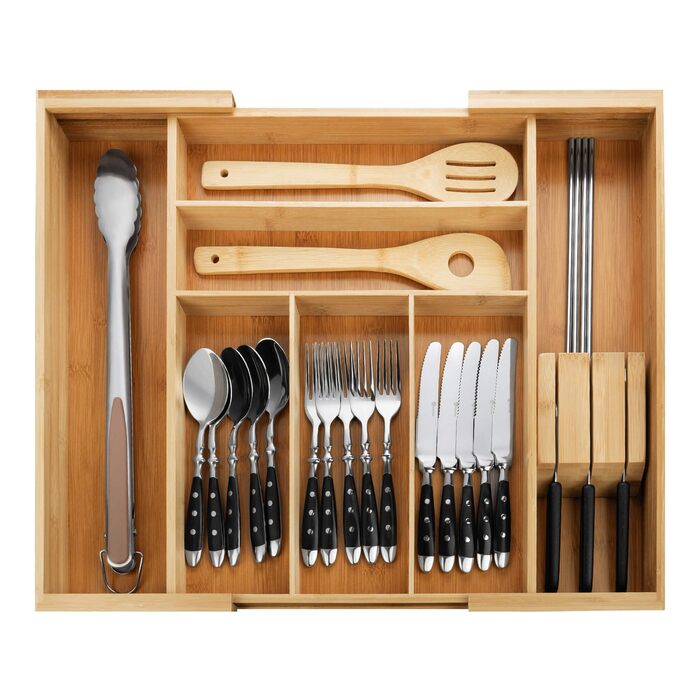 Органайзер для столових приборів Gräwe з бамбука для кухонних шухляд, змінний, розсувний (36.5-56.5 см)