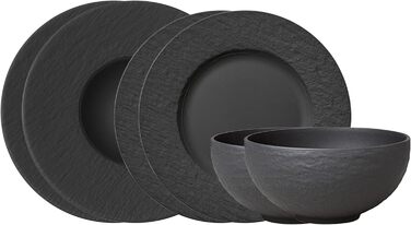 Villeroy & Boch – Manufacture Rock Starter Set, 6-Piece, Black, Dishwasher Safe, Microwave Safe, Matte Black Dinnerware Set, Tableware Service, Dining Dishware, Premium Porcelain Starter Set | 6-Piece Black