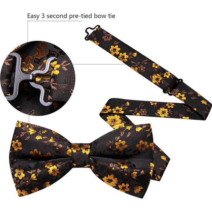 Комплект аксесуарів Barry.Wang для чоловіків: краватка, хустинка, запонки, Paisley, чорно-золотий, для весілля та вечірок