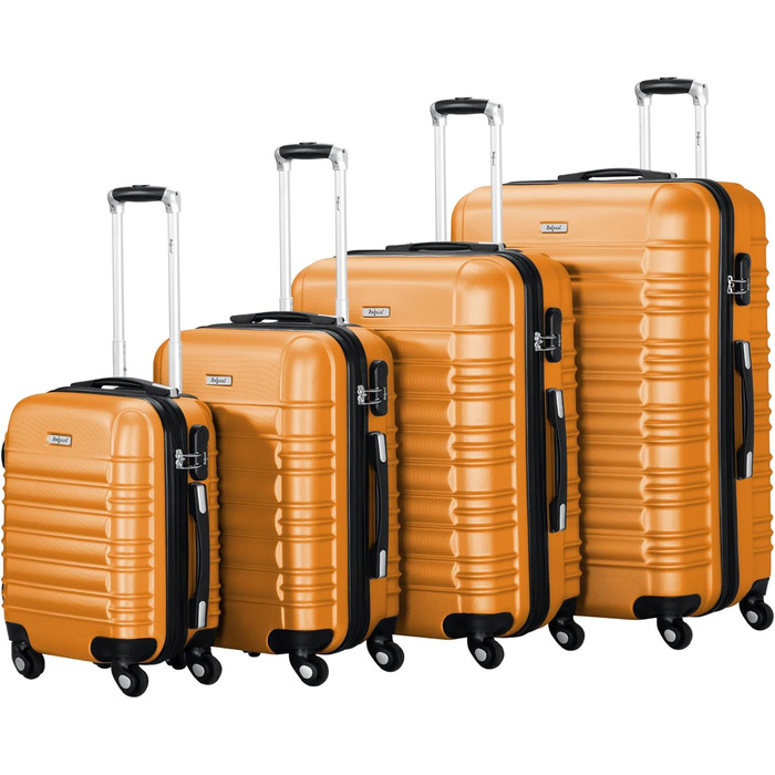 Набір валіз Zelsius 4 шт. Рожевий | ABS, з кодовим замком, 4 колеса, внутрішній роздільник | Ручна валіза, набір валіз, trolley, велика валіза (Помаранчевий)