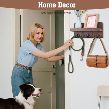 Дерев'яне ключниця з полицею та 6 гачками, ключниця на стіну для прихожей, коридору, кухні (Колір: Коричневий)