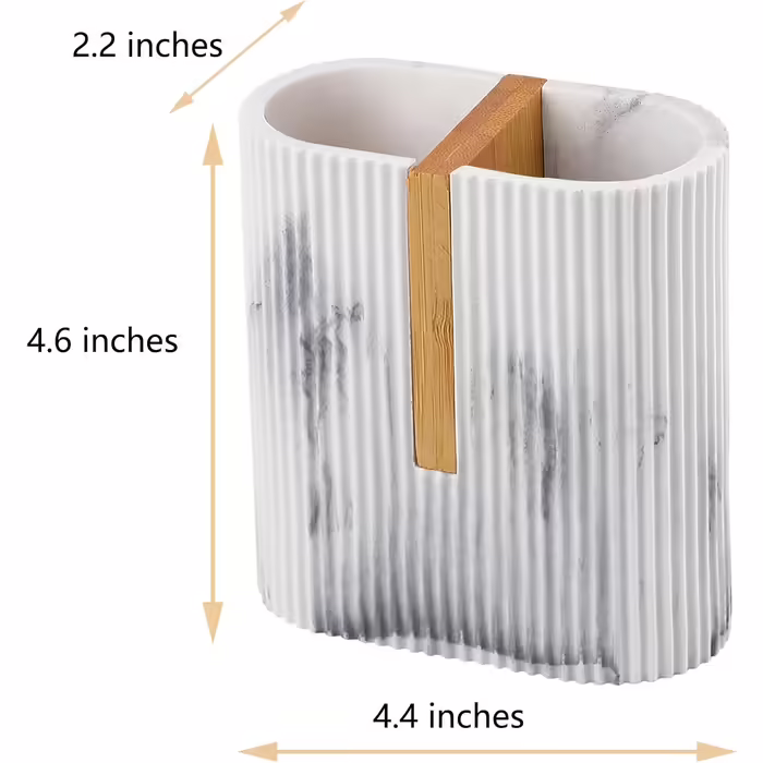 Rejomiik Toothbrush Holder, Electric Toothbrush Holder for Bathroom, Bamboo Toothbrush and Toothpaste Storage Organizer for Sink, Countertop, Marble White