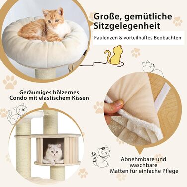 Дерев'яний кігтеточки для котів Costway 7-ярусний, 197 см з гамаком, будиночком та кошиком, товщина стовпів 15 см, бежевий