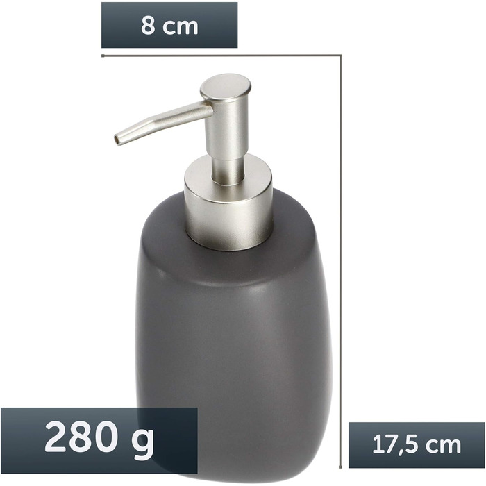 Дозатор для мила KADAX: керамічний диспенсер для мила, рідкого мила, мийного засобу та лосьйонів (антрацит)